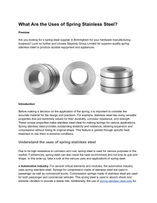 What Are the Uses of Spring Stainless Steel