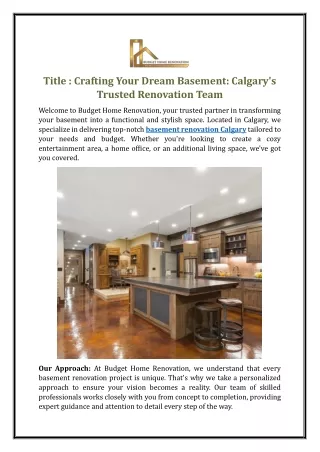 Crafting Your Dream Basement: Calgary's Trusted Renovation Team