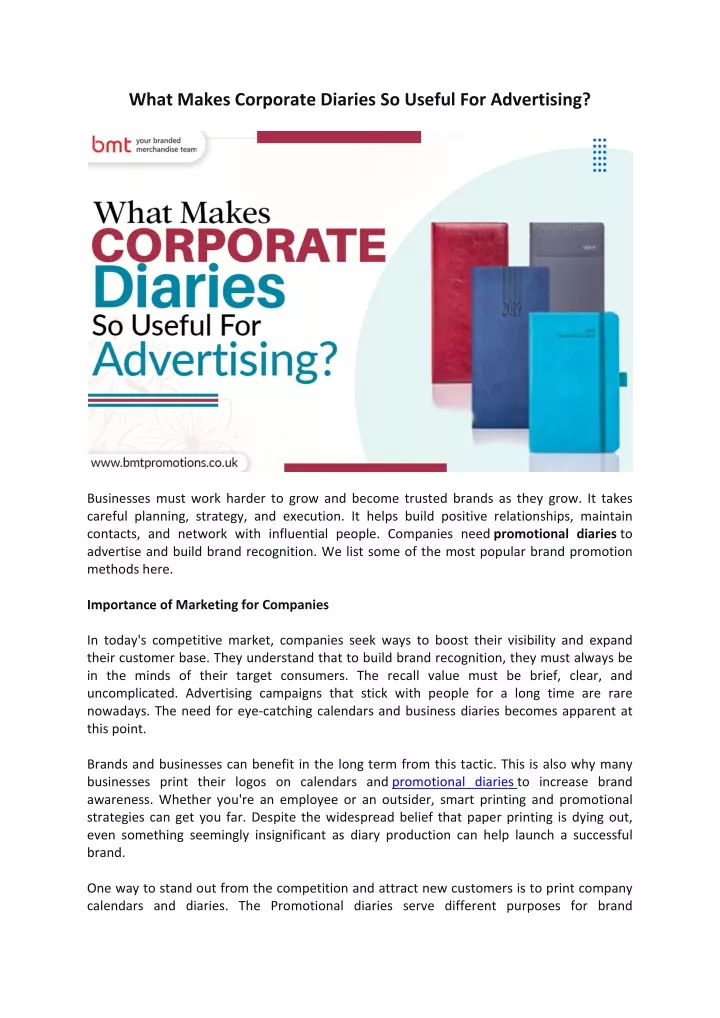 what makes corporate diaries so useful