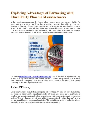 Exploring Advantages of Partnering with Third Party Pharma Manufacturers