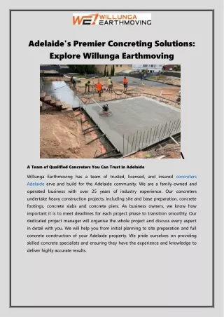 Adelaide's Premier Concreting Solutions: Explore Willunga Earthmoving