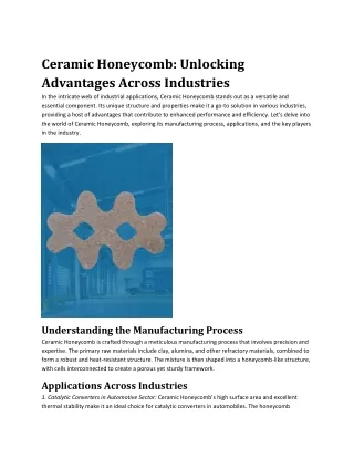 ceramic honeycomb unlocking advantages across