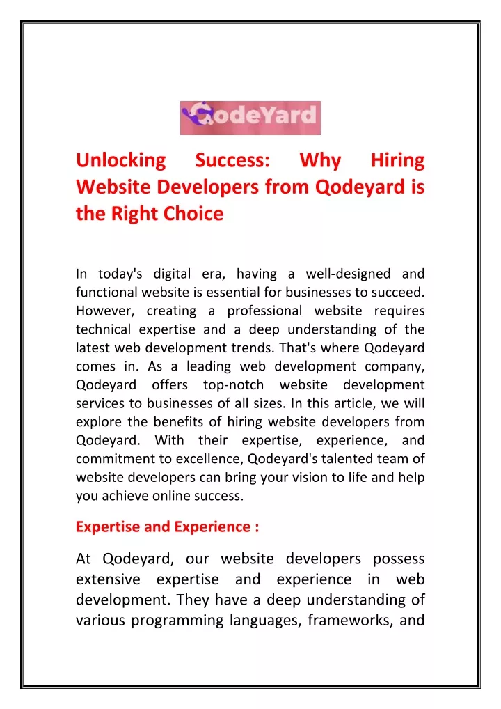 unlocking website developers from qodeyard