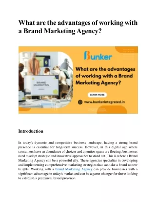 What are the advantages of working with a Brand Marketing Agency