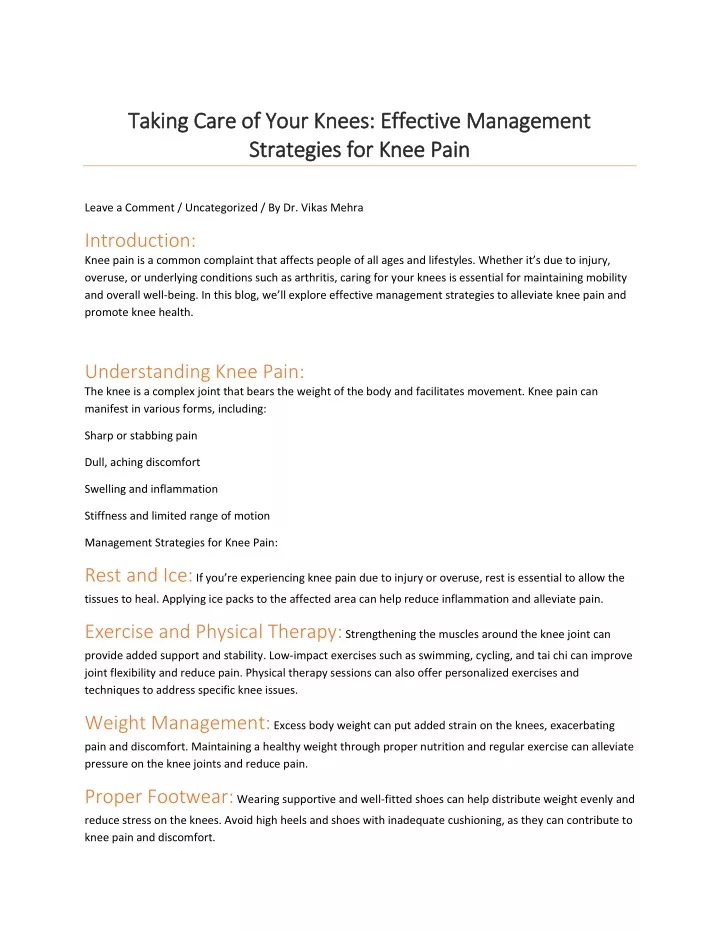 taking care of your knees effective management