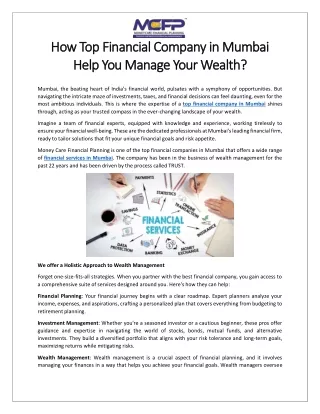 How Top Financial Company in Mumbai Help You Manage Your Wealth