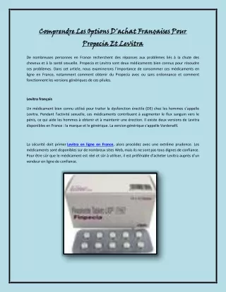 Comprendre les options d'achat françaises pour Propecia et Levitra
