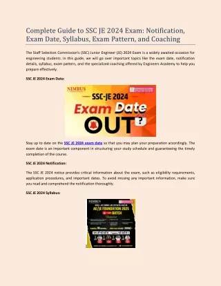 Complete Guide to SSC JE 2024 Exam Notification, Exam Date, Syllabus, Exam Pattern, and Coaching