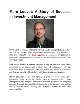 Marc Louvet A Story of Success in Investment Management
