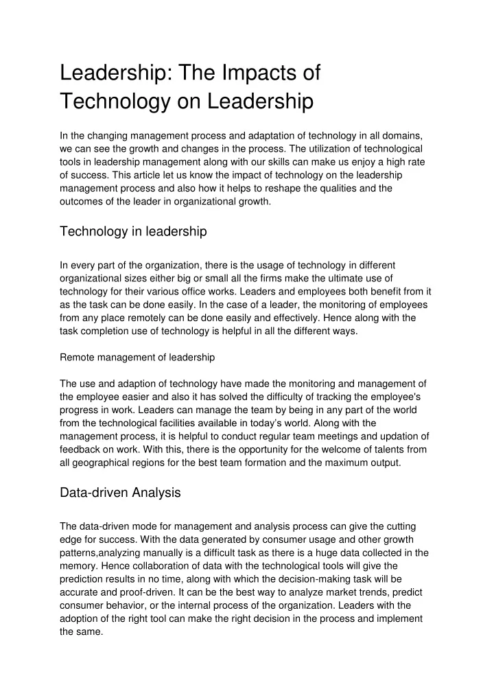 leadership the impacts of technology on leadership