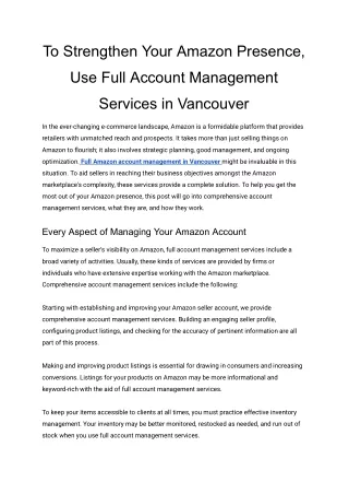 To Strengthen Your Amazon Presence, Use Full Account Management Services in Vancouver - Google Docs