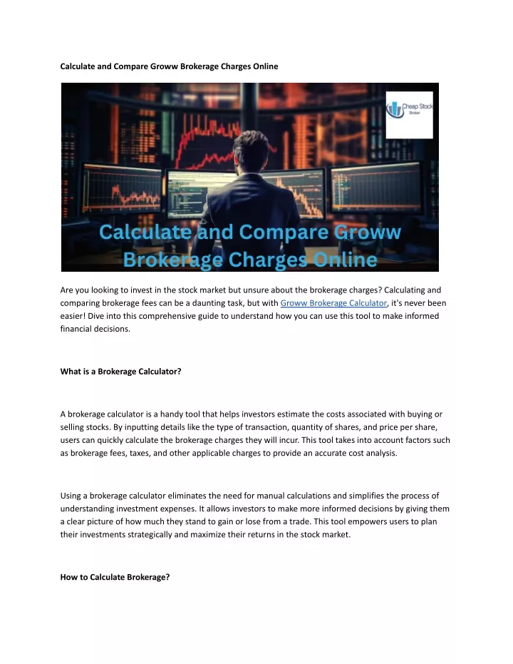 calculate and compare groww brokerage charges