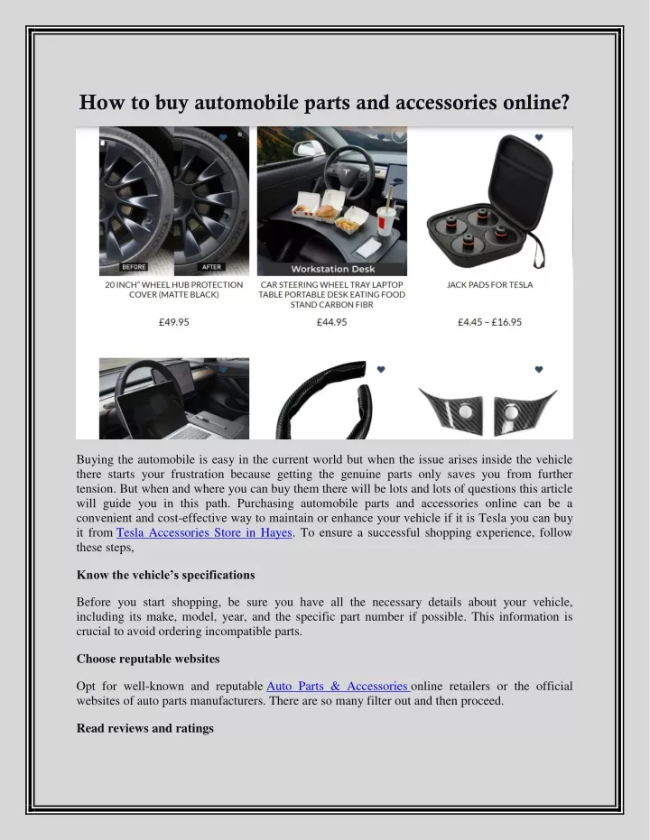 how to buy automobile parts and accessories online