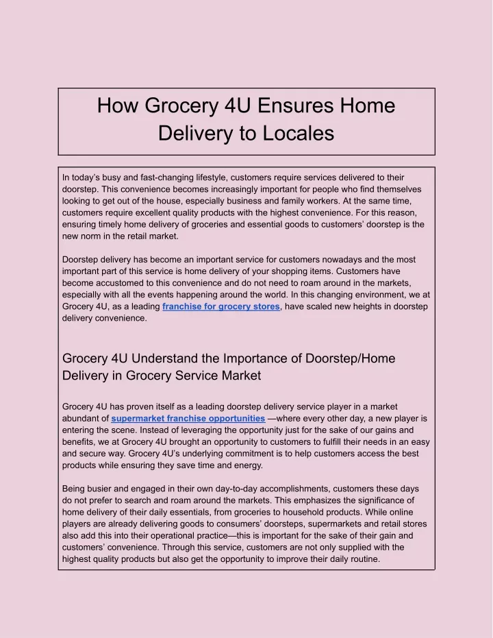 how grocery 4u ensures home delivery to locales