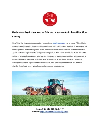 Révolutionnez l'Agriculture avec les Solutions de Machine Agricole de China Afri
