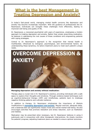 What is the best Management in Treating Depression and Anxiety?