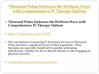 Thousand Palms Embraces the Wellness Wave with Comprehensive IV Therapy Options