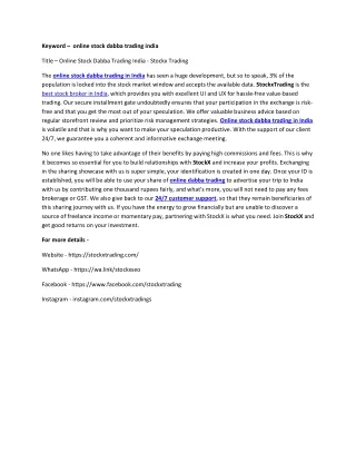 keyword online stock dabba trading india