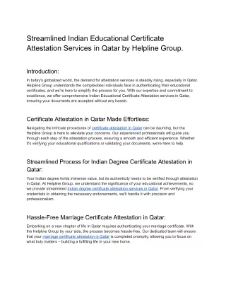 Streamlined Indian Educational Certificate Attestation Services in Qatar by Helpline Group