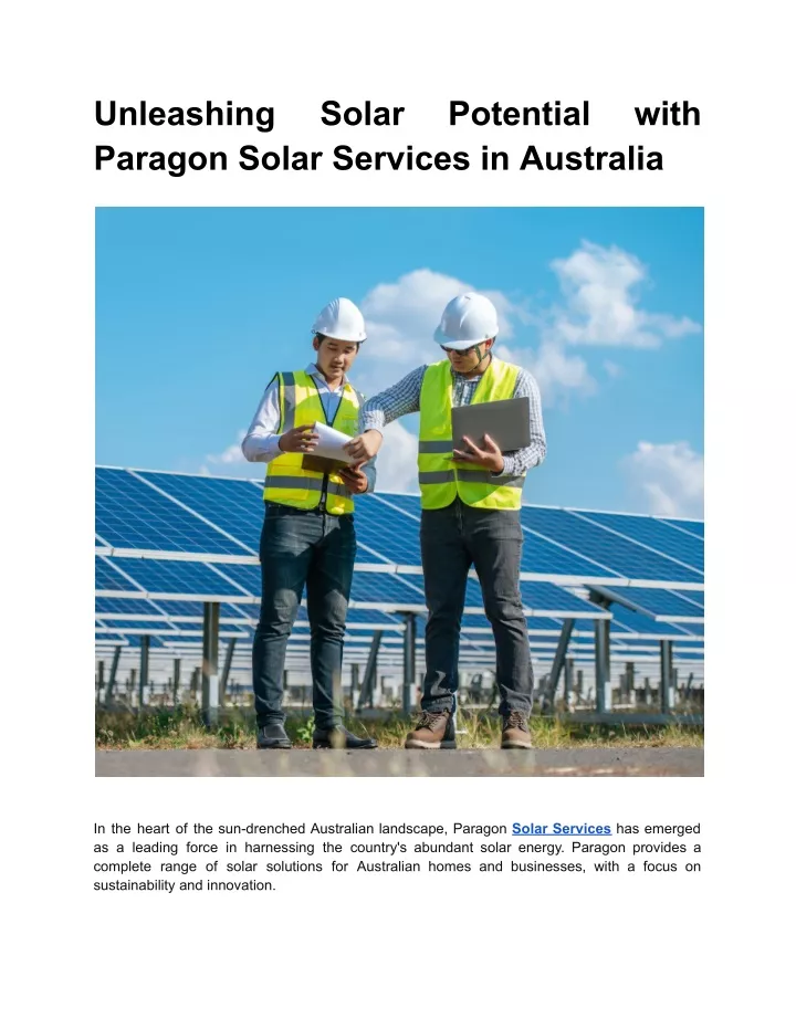 unleashing paragon solar services in australia