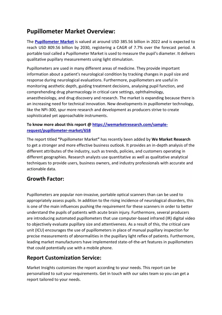 pupillometer market overview