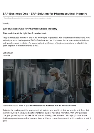 SAP Business One - ERP Solution for Pharmaceutical Industry