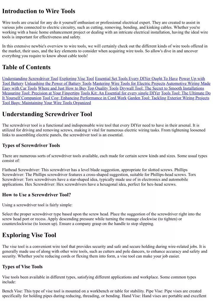 introduction to wire tools