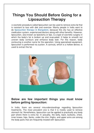 Things You Should Before Going for a Liposuction Therapy