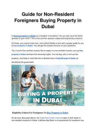 Buy Property in Dubai -  A Guide for Non-Resident Foreign Buyers