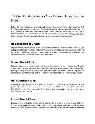 10 Must-Do Activities for Your Dream Honeymoon in Dubai