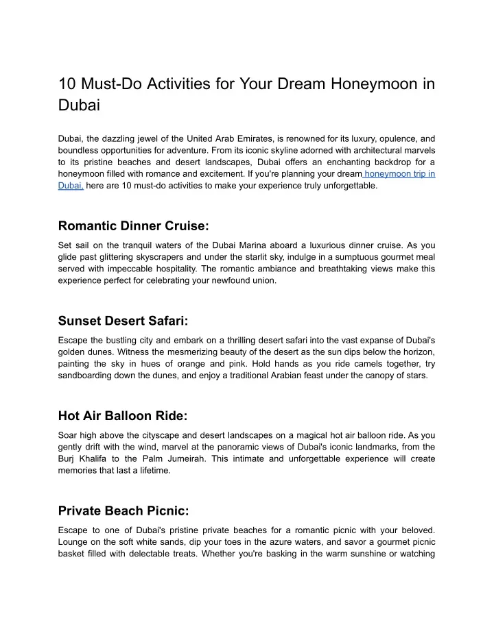 10 must do activities for your dream honeymoon