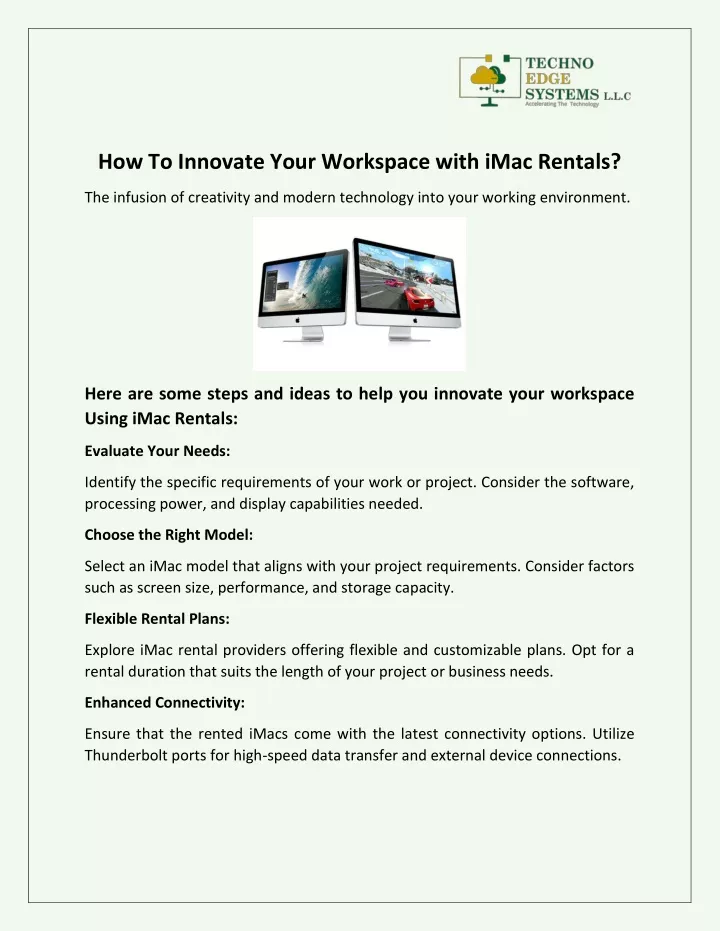 how to innovate your workspace with imac rentals