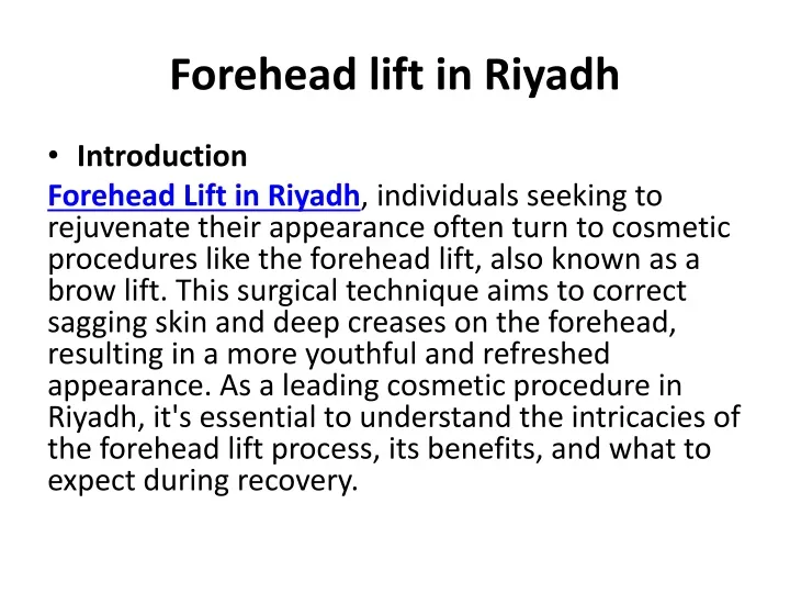forehead lift in riyadh