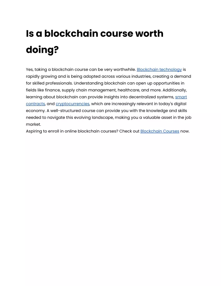 is a blockchain course worth doing