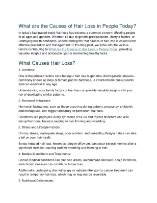 What are the Causes Of hair Loss in People Today