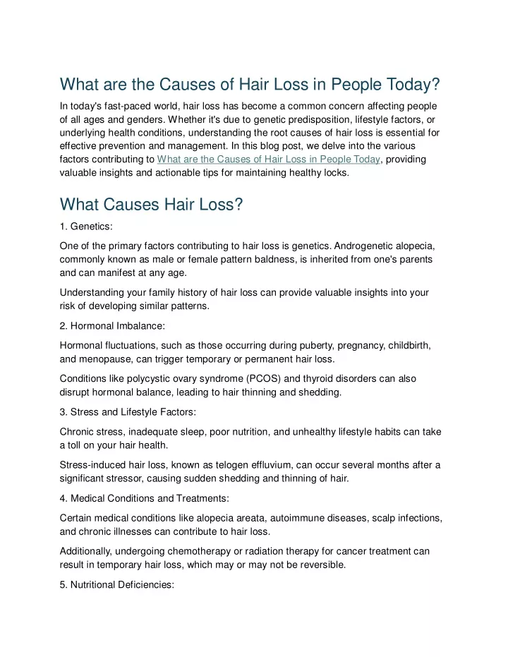 what are the causes of hair loss in people today