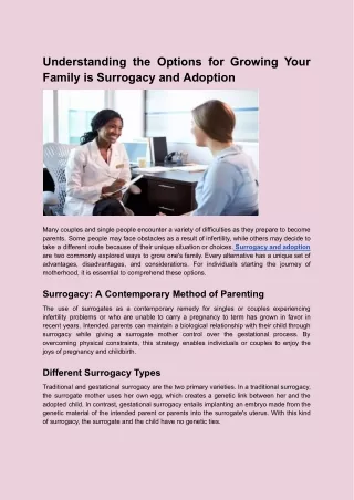 Understanding the Options for Growing Your Family is Surrogacy and Adoption