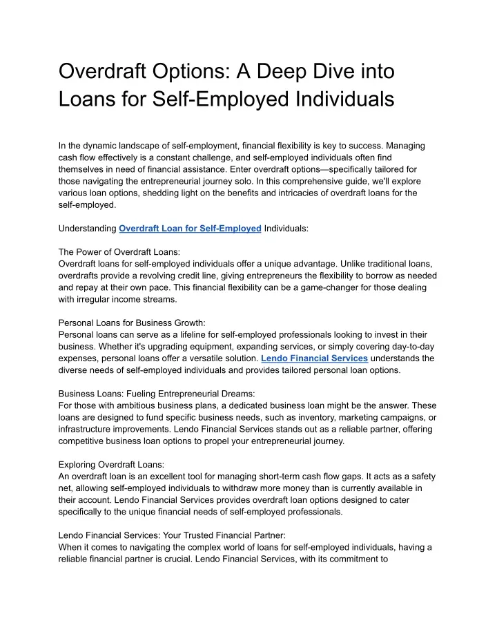 overdraft options a deep dive into loans for self