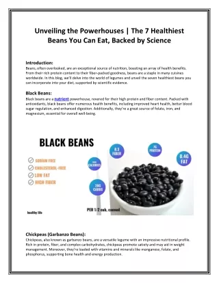 Unveiling the Powerhouses | The 7 Healthiest Beans You Can Eat, Backed by Scienc