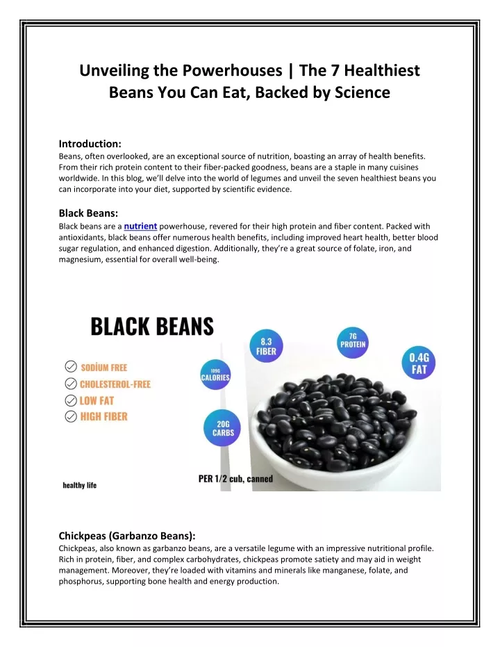 unveiling the powerhouses the 7 healthiest beans