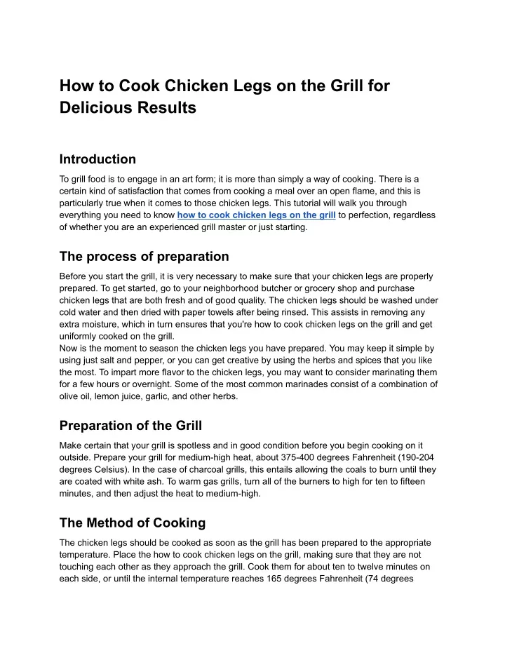 how to cook chicken legs on the grill