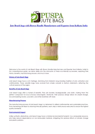 Jute Beach bags with Brown Handle Manufacturer and Exporter from Kolkata India
