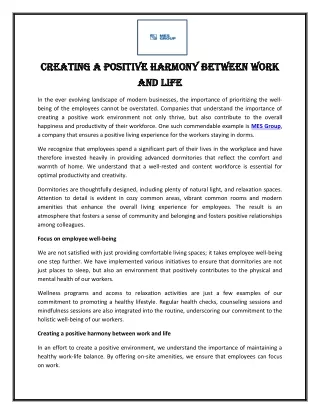 Creating a positive harmony between work and life