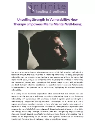 Unveiling Strength in Vulnerability How Therapy Empowers Men's Mental Well-being