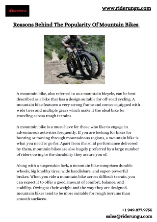 Reasons Behind The Popularity Of Mountain Bikes