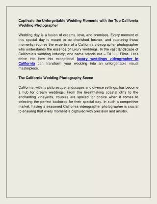 Captivate the Unforgettable Wedding Moments with the Top California Wedding