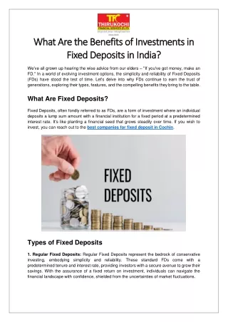 What Are the Benefits of Investments in Fixed Deposits in India