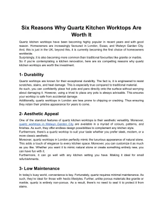 Six Reasons Why Quartz Kitchen Worktops Are Worth It