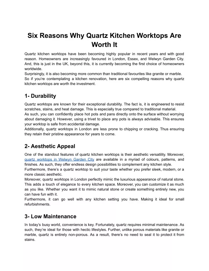 six reasons why quartz kitchen worktops are worth