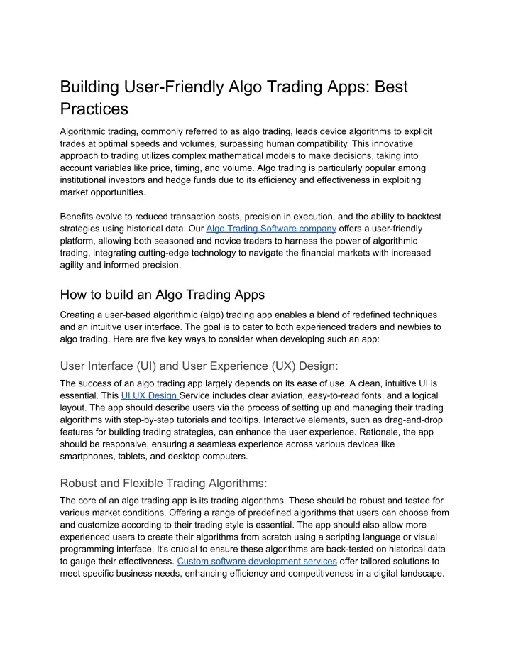 building user friendly algo trading apps best